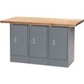 Global Equipment Workbench w/ Shop Top Square Edge   3 Cabinets, 60"W x 30"D, Gray 239174